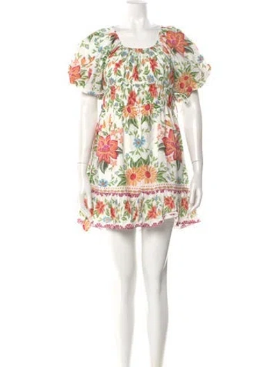 Pre-owned Farm Rio Floral Print Mini Dress W/ Tags In White