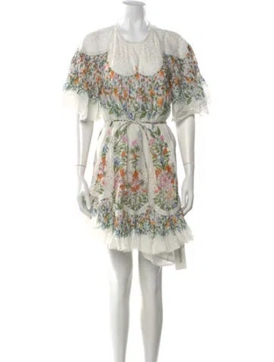 Pre-owned Farm Rio Floral Print Mini Dress W/ Tags In White