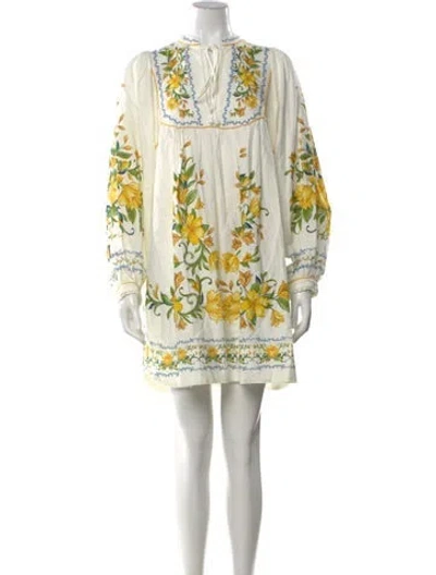 Pre-owned Farm Rio Floral Print Mini Dress W/ Tags In White
