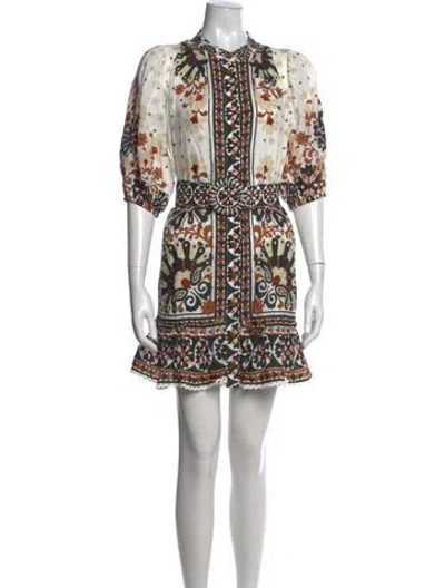 Pre-owned Farm Rio Floral Print Mini Dress W/ Tags In White