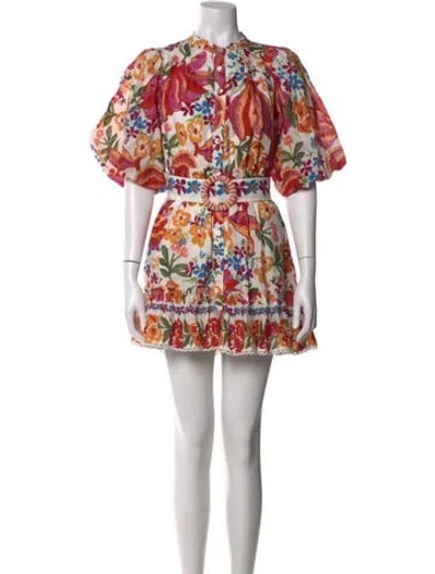 Pre-owned Farm Rio Floral Print Mini Dress W/ Tags In White