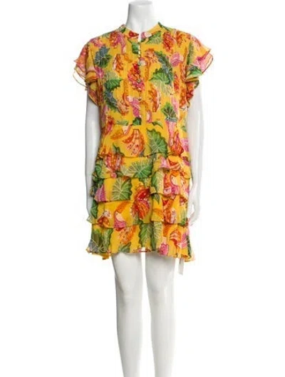 Pre-owned Farm Rio Floral Print Mini Dress W/ Tags In Yellow