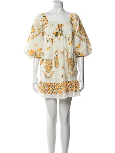 Pre-owned Farm Rio Floral Print Mini Dress W/ Tags In Yellow