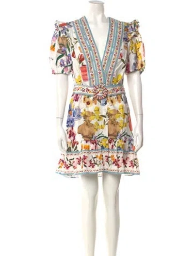 Pre-owned Farm Rio Floral Print Mini Dress In White