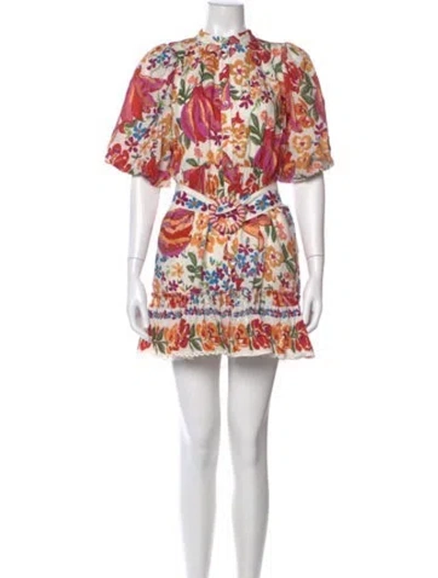 Pre-owned Farm Rio Floral Print Mini Dress In White