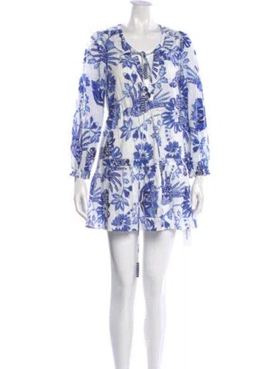 Pre-owned Farm Rio Floral Print Mini Dress In White