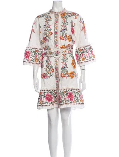 Pre-owned Farm Rio Floral Print Mini Dress In White