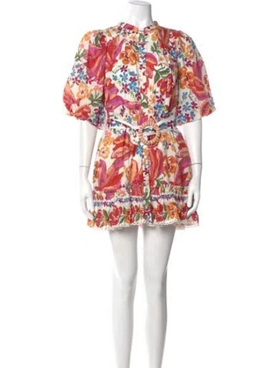 Pre-owned Farm Rio Floral Print Mini Dress In White