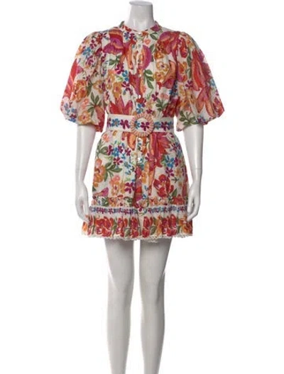 Pre-owned Farm Rio Floral Print Mini Dress In White