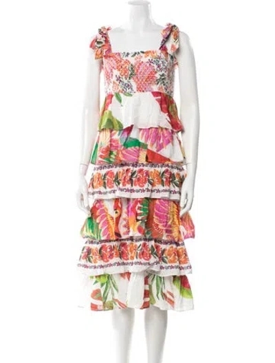 Pre-owned Farm Rio Floral Print Mini Dress In White