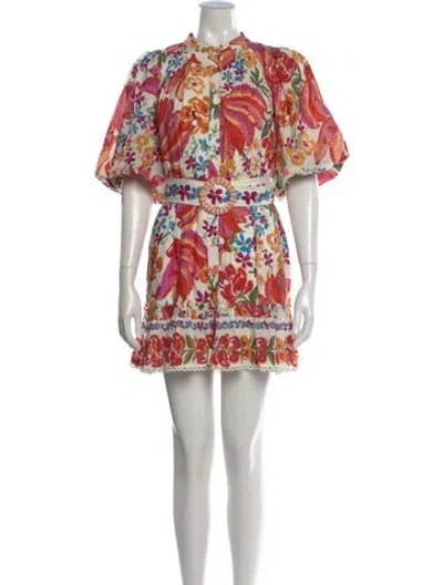 Pre-owned Farm Rio Floral Print Mini Dress In White