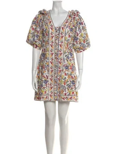 Pre-owned Farm Rio Floral Print Mini Dress In White