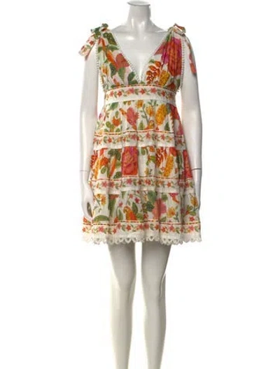 Pre-owned Farm Rio Floral Print Mini Dress In White