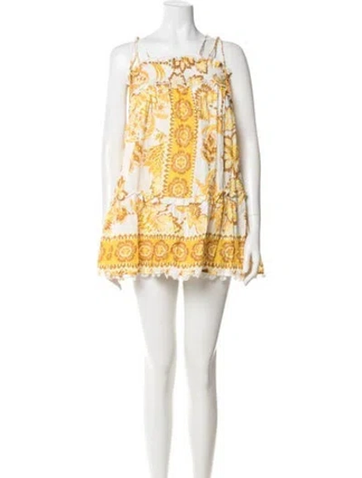 Pre-owned Farm Rio Floral Print Mini Dress In White