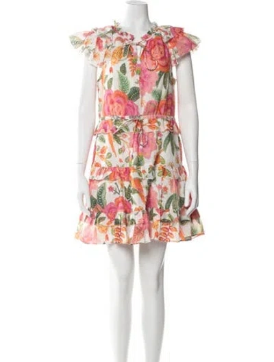 Pre-owned Farm Rio Floral Print Mini Dress In White