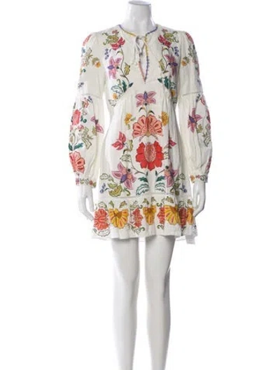 Pre-owned Farm Rio Floral Print Mini Dress In White