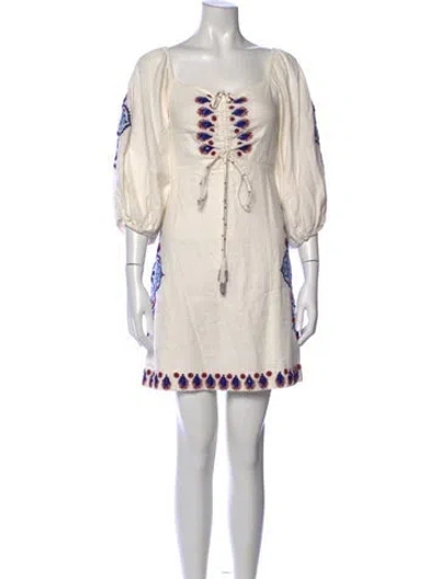 Pre-owned Farm Rio Floral Print Mini Dress In White