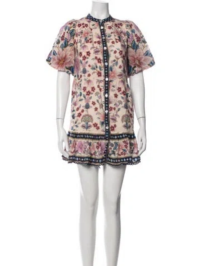 Pre-owned Farm Rio Floral Print Mini Dress In White
