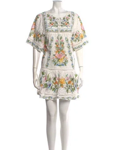 Pre-owned Farm Rio Floral Print Mini Dress In White