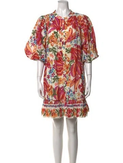 Pre-owned Farm Rio Floral Print Mini Dress In White