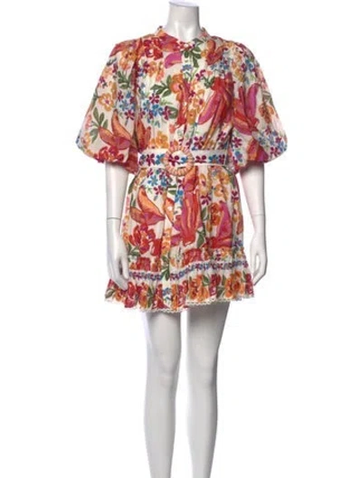 Pre-owned Farm Rio Floral Print Mini Dress In White