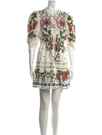 Pre-owned Farm Rio Floral Print Mini Dress In White
