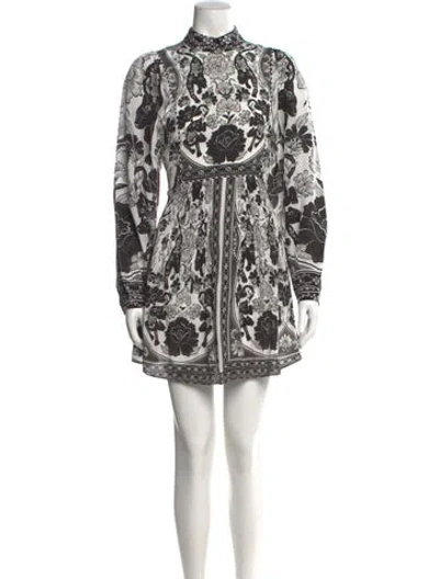 Pre-owned Farm Rio Floral Print Mini Dress In White