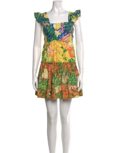 Pre-owned Farm Rio Floral Print Mini Dress In Yellow