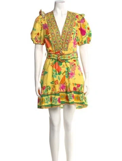 Pre-owned Farm Rio Floral Print Mini Dress In Yellow