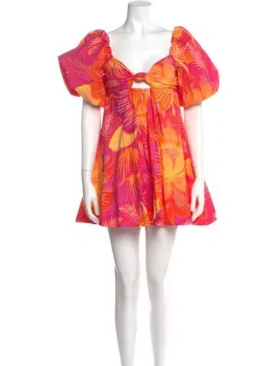 Pre-owned Farm Rio Floral Print Mini Dress In Yellow