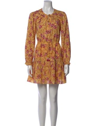 Pre-owned Farm Rio Floral Print Mini Dress In Yellow