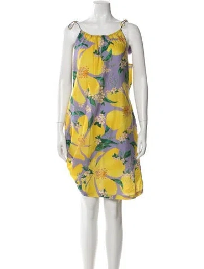 Pre-owned Farm Rio Floral Print Mini Dress In Yellow