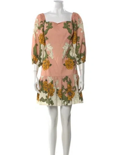 Pre-owned Farm Rio Floral Print Mini Dress In Yellow