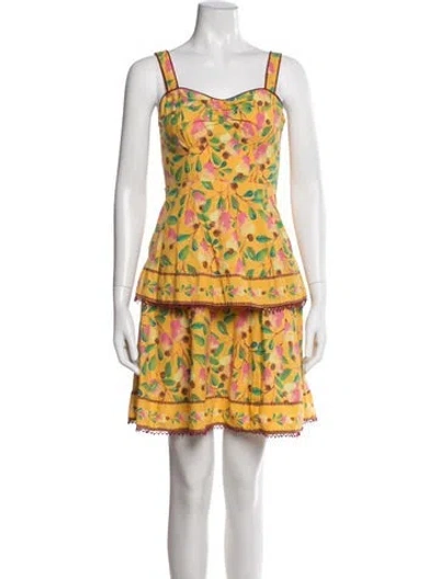 Pre-owned Farm Rio Floral Print Mini Dress In Yellow