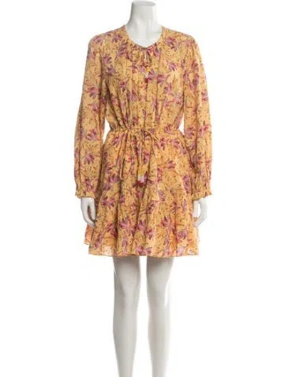 Pre-owned Farm Rio Floral Print Mini Dress In Yellow