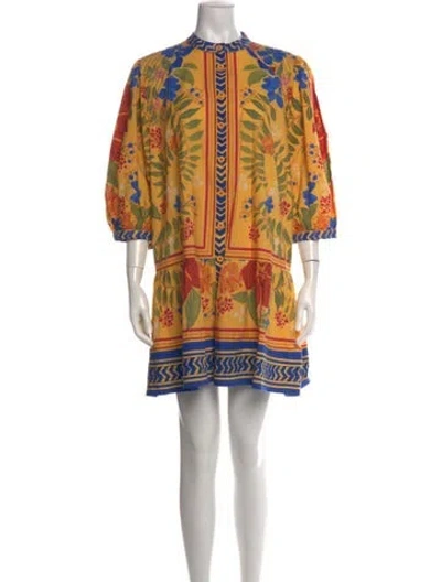 Pre-owned Farm Rio Floral Print Mini Dress In Yellow