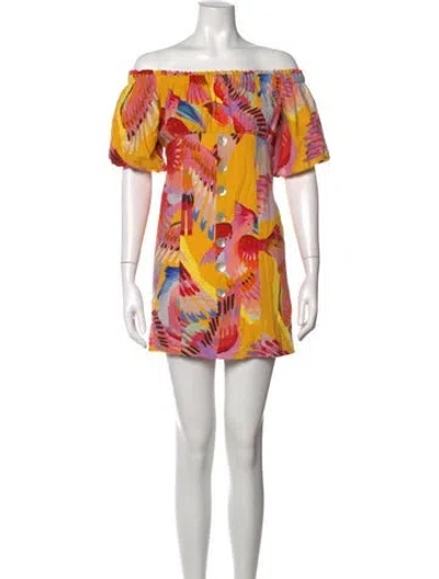 Pre-owned Farm Rio Floral Print Mini Dress In Yellow