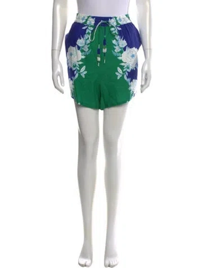 Pre-owned Farm Rio Floral Print Mini Shorts In Blue