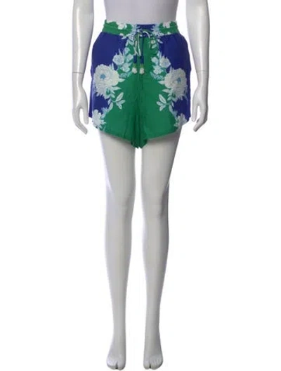 Pre-owned Farm Rio Floral Print Mini Shorts In Blue