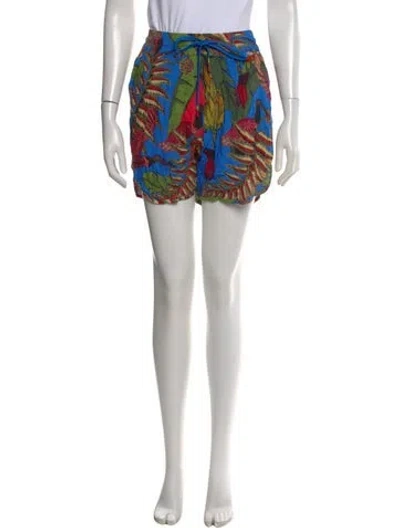 Pre-owned Farm Rio Floral Print Mini Shorts In Blue
