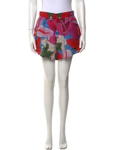 Pre-owned Farm Rio Floral Print Mini Shorts In Blue
