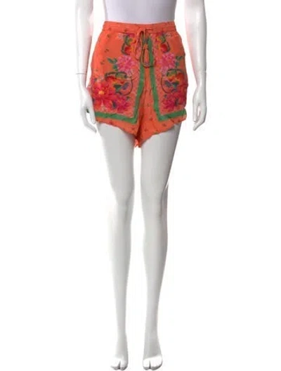 Pre-owned Farm Rio Floral Print Mini Shorts In Orange