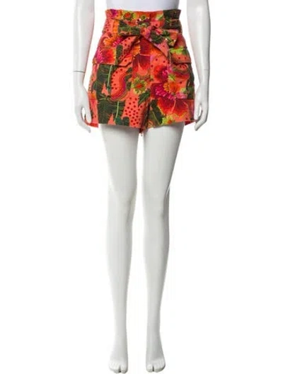 Pre-owned Farm Rio Floral Print Mini Shorts In Orange