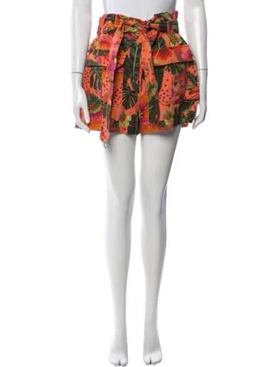 Pre-owned Farm Rio Floral Print Mini Shorts In Orange