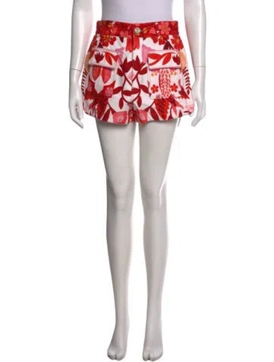 Pre-owned Farm Rio Floral Print Mini Shorts In Orange