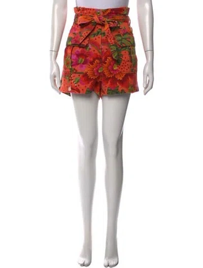 Pre-owned Farm Rio Floral Print Mini Shorts In Orange