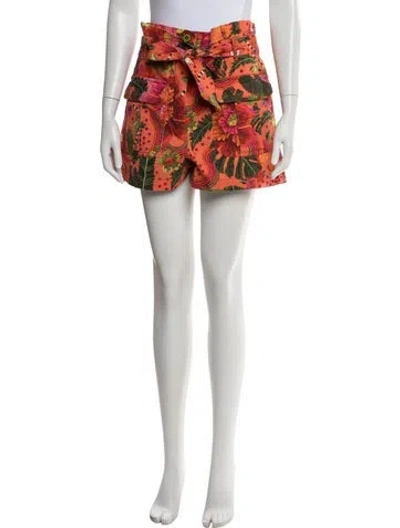 Pre-owned Farm Rio Floral Print Mini Shorts In Orange