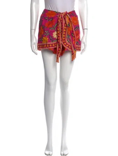 Pre-owned Farm Rio Floral Print Mini Shorts In Pink
