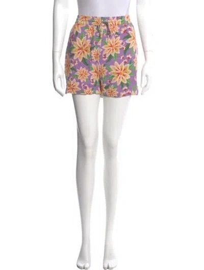 Pre-owned Farm Rio Floral Print Mini Shorts In Purple