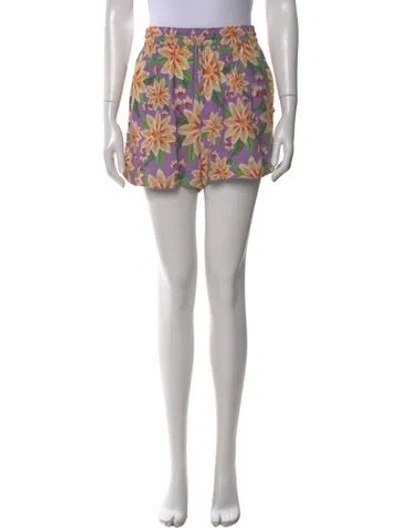 Pre-owned Farm Rio Floral Print Mini Shorts In Purple